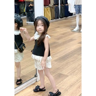 [B&G] Sét bộ quần đùi trắng kèm áo sát nách đen phối ren dễ thương cho bé gái từ 12-45kg(2-12 tuổi)