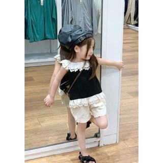 [B&G] Sét bộ quần đùi trắng kèm áo sát nách đen phối ren dễ thương cho bé gái từ 12-45kg(2-12 tuổi)