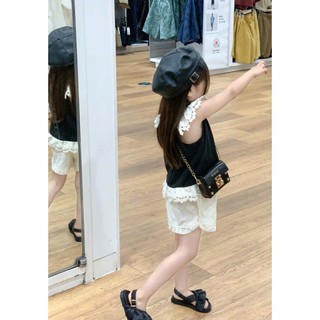 [B&G] Sét bộ quần đùi trắng kèm áo sát nách đen phối ren dễ thương cho bé gái từ 12-45kg(2-12 tuổi)
