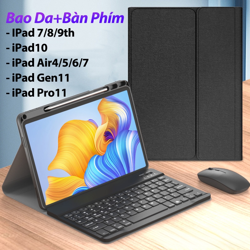 Bao Da+Bàn Phím Cho iPad10th Gen11 Ốp Vỏ Bàn Phím Cảm Ứng Từ Tính Cho iPad Air 4/5/6/7th 11 M2 Air M3 Pro11 iPad 7/