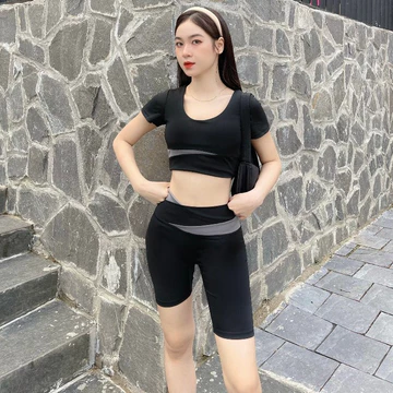 Đồ Tập Gym Yoga Nữ Bộ Tập Pilates Tay Ngắn, Áo Tập Gym Nữ Kèm Mút, Quần Tập Ngố Legging -Ng08