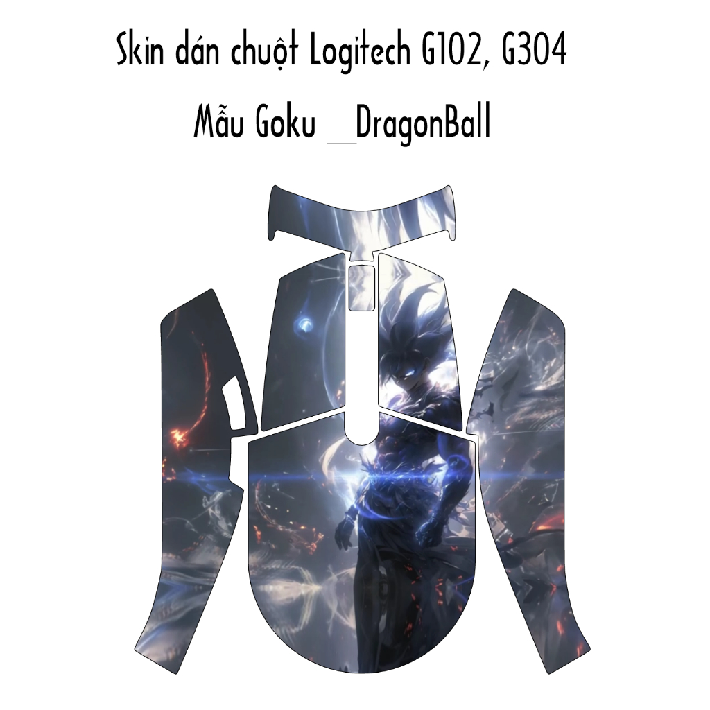 Skin dán chuột Logitech G102 / G304 mẫu Goku DragonBall | Film 3M chống trơn trượt