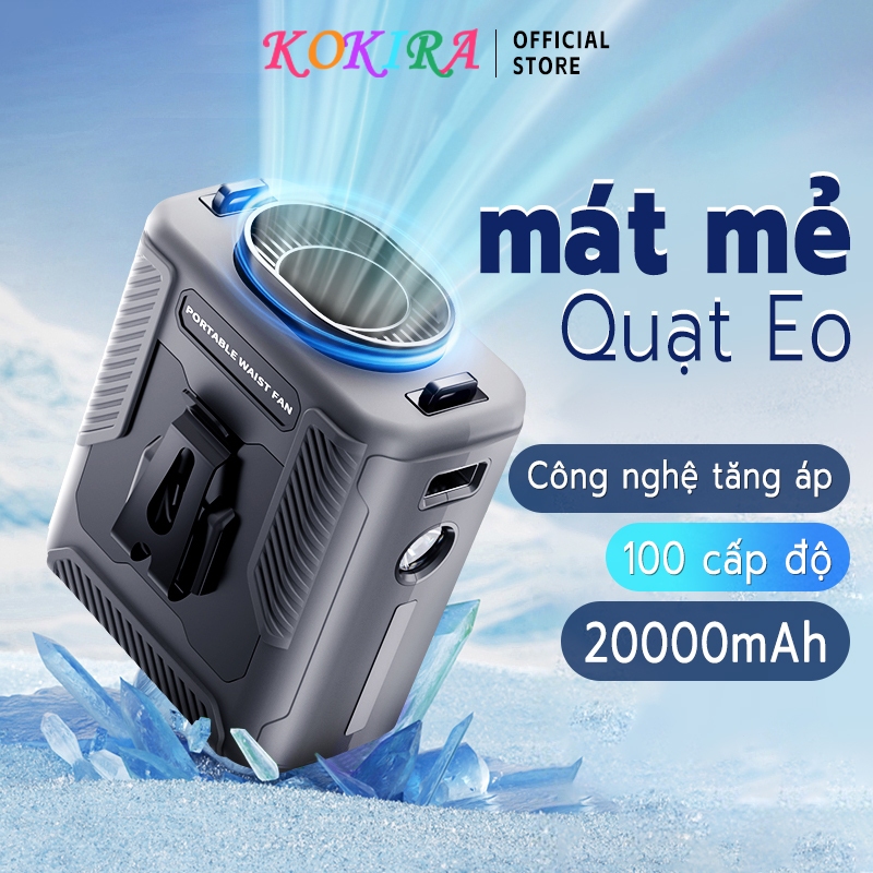KOKIRA quạt đeo thắt lưng 20000mAh Màn hình LED 100 cấp độ quạt mini gắn hông