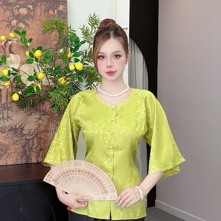 Áo lẻ - bà ba nữ tay lỡ cổ tròn chất liệu vải gấm SP0339-01