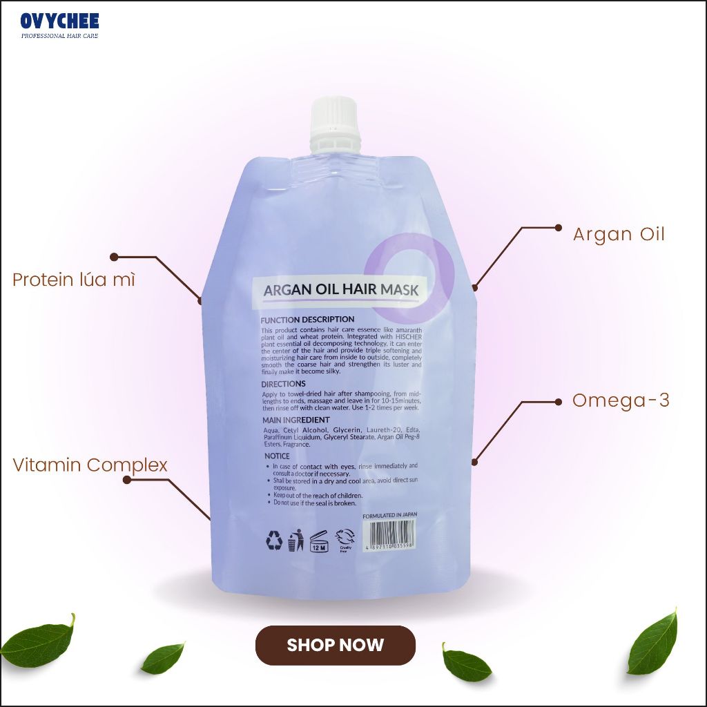 Kem Hấp Ủ Tóc Ovychee Collagen Argan Oil 500ml | Dưỡng Tóc Mềm Mượt, Bóng Khỏe & Dễ Chải