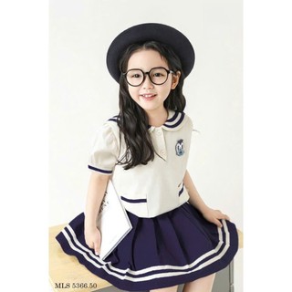 [B&G] Sét váy áo cổ sen kèm chân váy xếp ly cá tính bé đi học đi chơi cho bé gái từ 12-45kg
