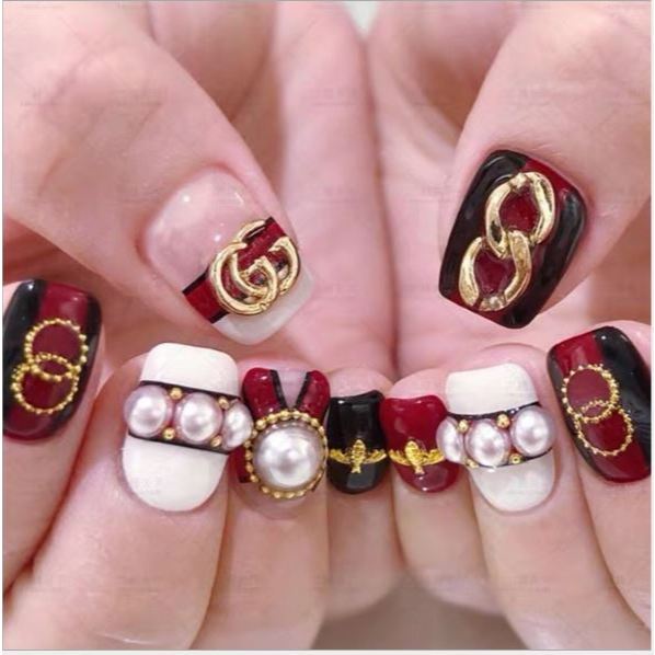 Túi 50 charm đính móng kim loại mẫu thương hiệu trang trí móng