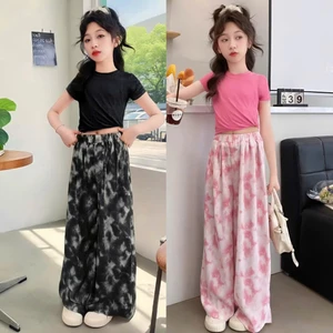 4-15 tuổi. Bộ cộc tay quần ống xuông in loang cho bé gái chất vải tăm lạnh mềm mịn co giãn thoải mái .M33