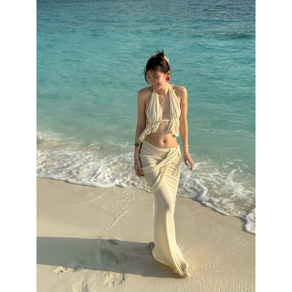 AESTHETE - DUNE SET áo 2 dây cột lưng mix chân váy dài