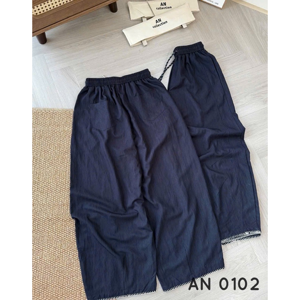 Quần Suông Nữ From Suông Phối Viền Nổi Eo Cao Có Dây Rút Chất Vải Bò Lụa Mềm Mát Phối Viền Nổi - SANA CLOSET #406