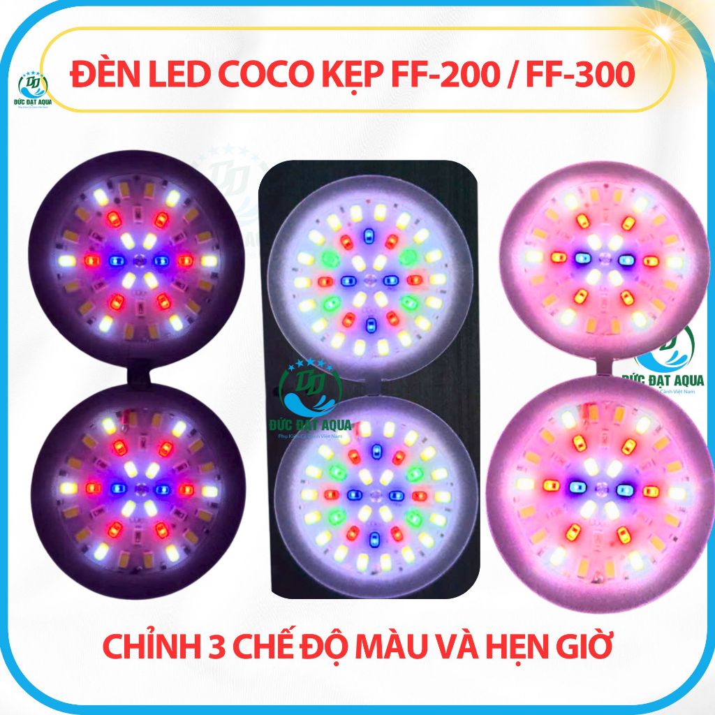 Đèn Led COCO WRGB FF200- FF300 ĐỎ CÁ KHÔNG ĐỎ NƯỚC, đổi màu 3 chế độ,hẹn giờ 3