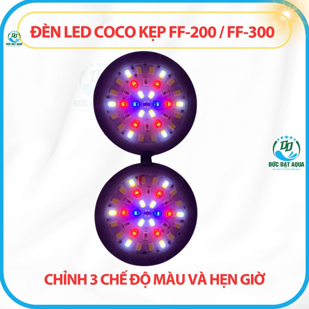 Đèn Led COCO WRGB FF200- FF300 ĐỎ CÁ KHÔNG ĐỎ NƯỚC, đổi màu 3 chế độ,hẹn giờ 8