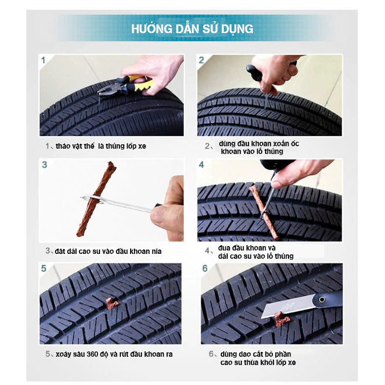 Bộ dụng cụ vá lốp ô tô thông minh TICAUTO bản cao cấp, trọn bộ 8 tri tiết dễ dàng sử dụng