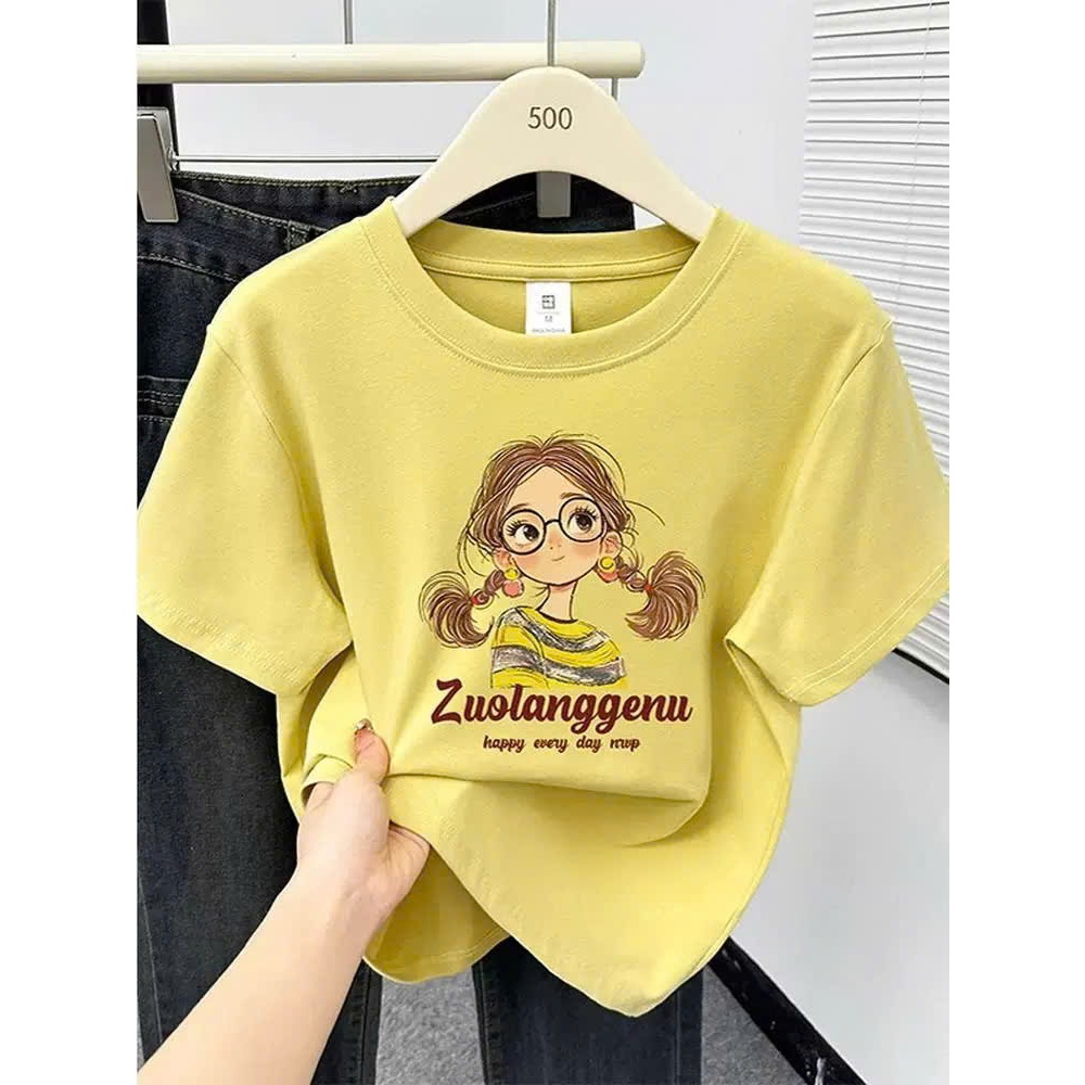 Áo thun nữ in hình Bé đeo kính Cute JULY FASHION, Áo thun nữ ngắn tay dáng rộng, chất thun Cotton dày dặn mặc mát mẻ