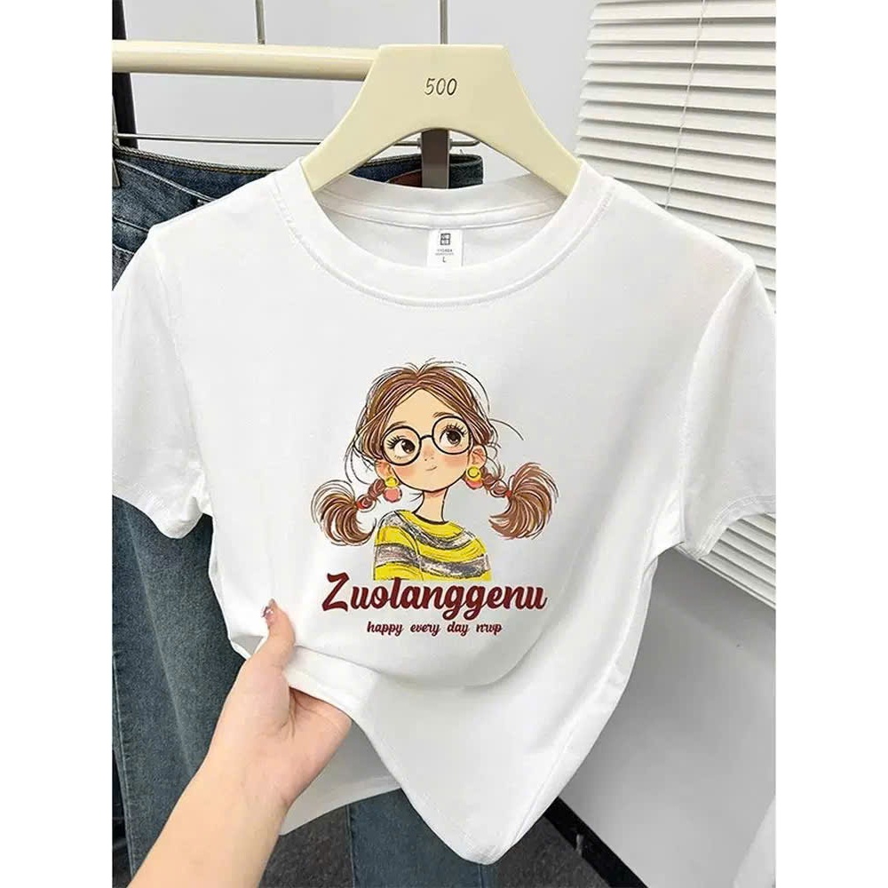 Áo thun nữ in hình Bé đeo kính Cute JULY FASHION, Áo thun nữ ngắn tay dáng rộng, chất thun Cotton dày dặn mặc mát mẻ