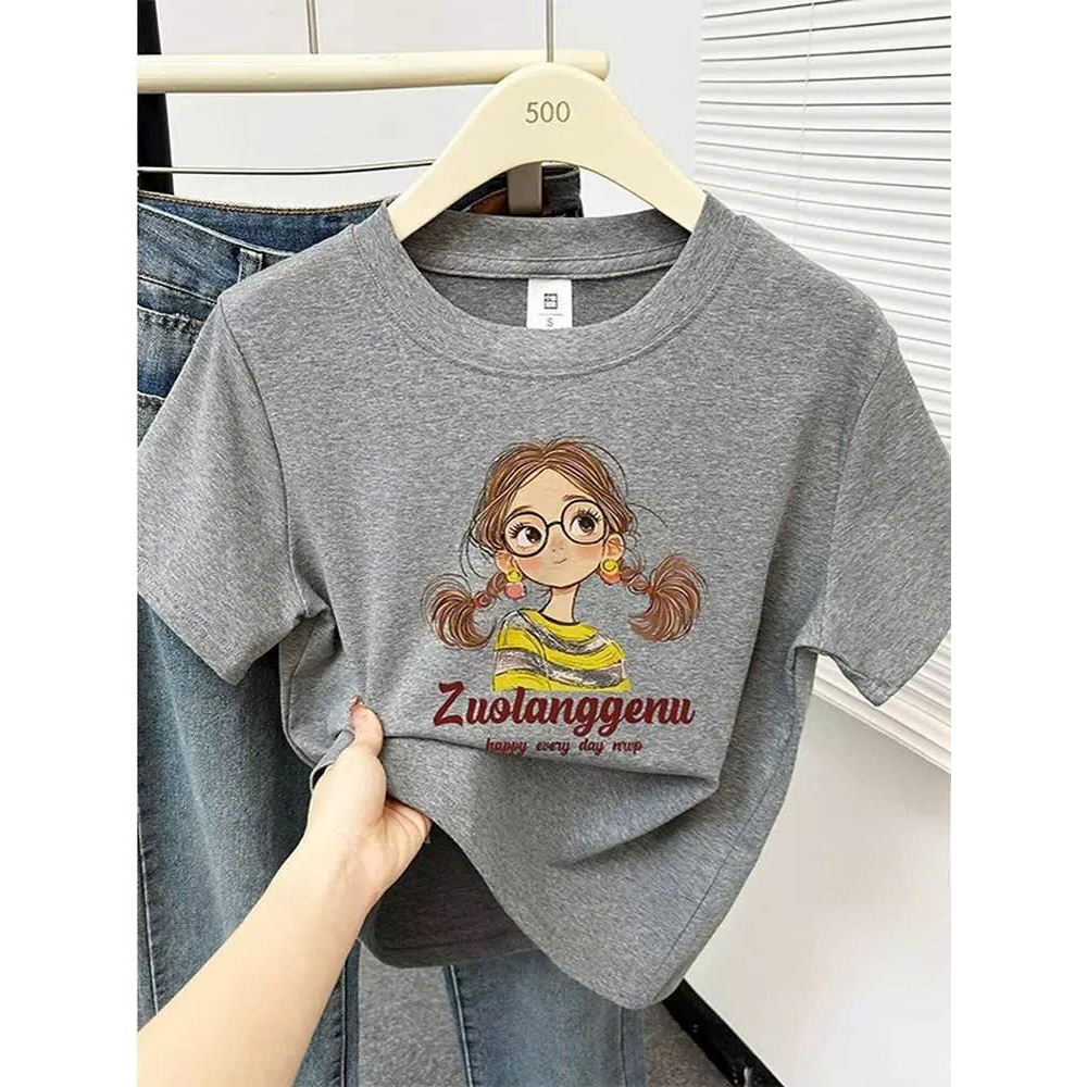 Áo thun nữ in hình Bé đeo kính Cute JULY FASHION, Áo thun nữ ngắn tay dáng rộng, chất thun Cotton dày dặn mặc mát mẻ