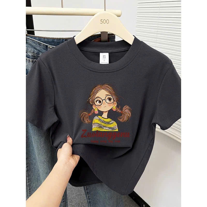 Áo thun nữ in hình Bé đeo kính Cute JULY FASHION, Áo thun nữ ngắn tay dáng rộng, chất thun Cotton dày dặn mặc mát mẻ