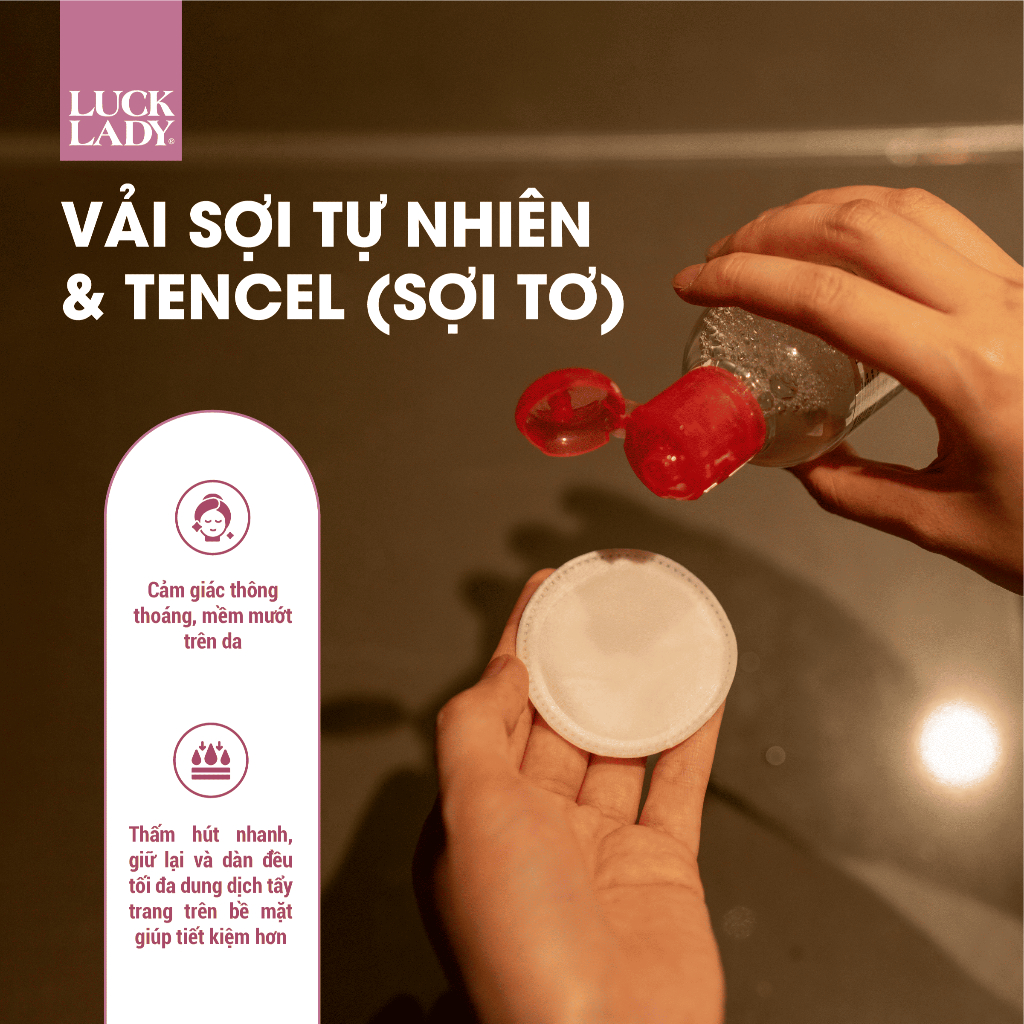 Combo 5 túi bông tẩy trang Luck Lady dạng túi rút 120 miếng, kích thước bông 58mm, mềm mịn, làm sạch da, an toàn cho da