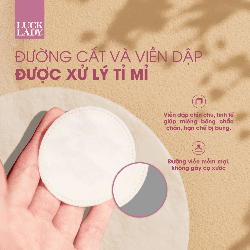 Combo 5 túi bông tẩy trang Luck Lady dạng túi rút 120 miếng, kích thước bông 58mm, mềm mịn, làm sạch da, an toàn cho da