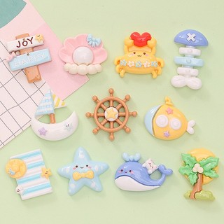 Set 14 Sticker, Charm 3D chủ đề Bãi Biển DIY Mita gắn Dép Sục, Cá Sấu JB-70