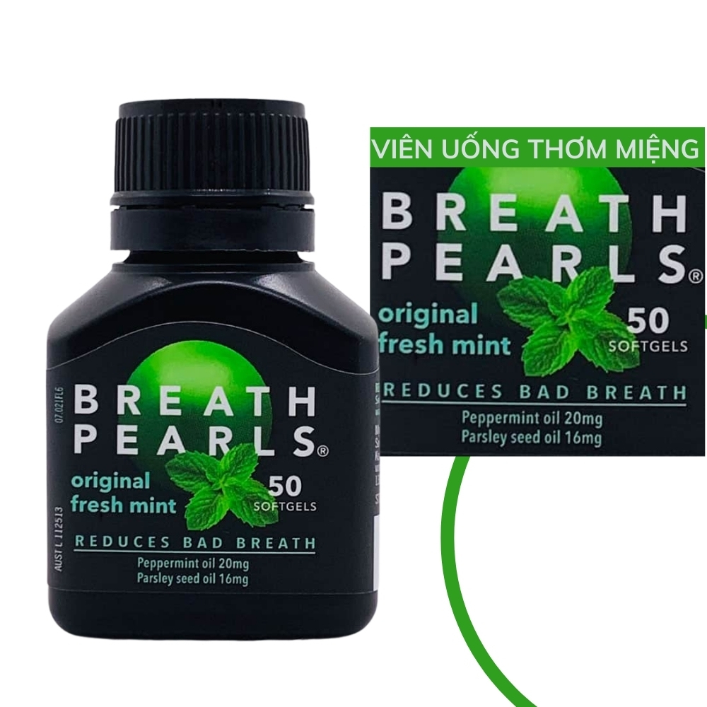 Viên thơm miệng thảo dược Breath Pearls, của Úc (50 viên) giảm hôi miệng cho người lớn, bà bầu và trẻ nhỏ trên 6 tuổi