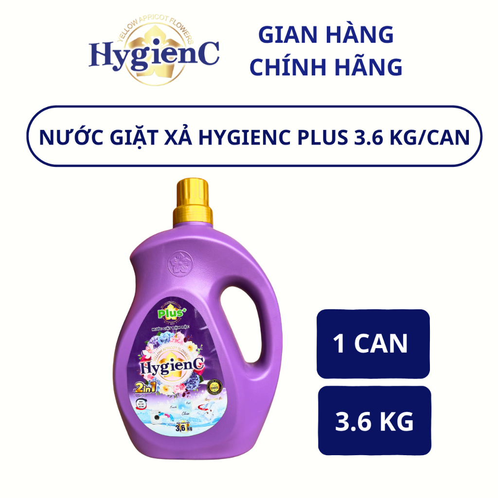 Nước Giặt Đậm Đặc HygienC Plus 3,6Kg/ Can Hương Nước Hoa - Sạch Vết Bẩn, Lưu Hương Bền Lâu