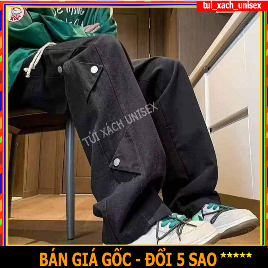 [Mã TUIXACH30 giảm 30K đơn 49K] Quần Kaki Nam Nữ Ống Rộng 6 nút Sườn Phong Cách Hàn Quốc, jogger form rộng bigsize 40-75