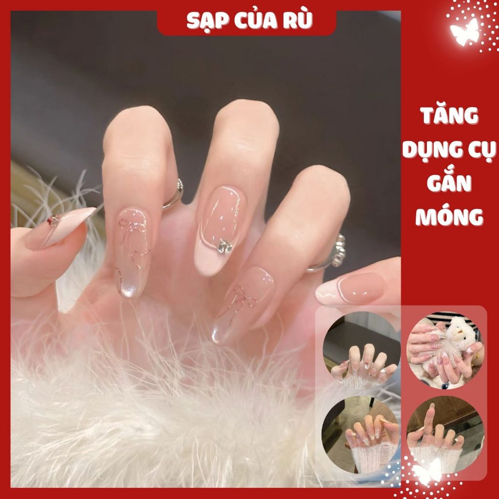[SALE TO ĐẦU THÁNG] Set 24 móng tay giả đính đá NGẮN FORM OVAL CHARM NƠ Y2K