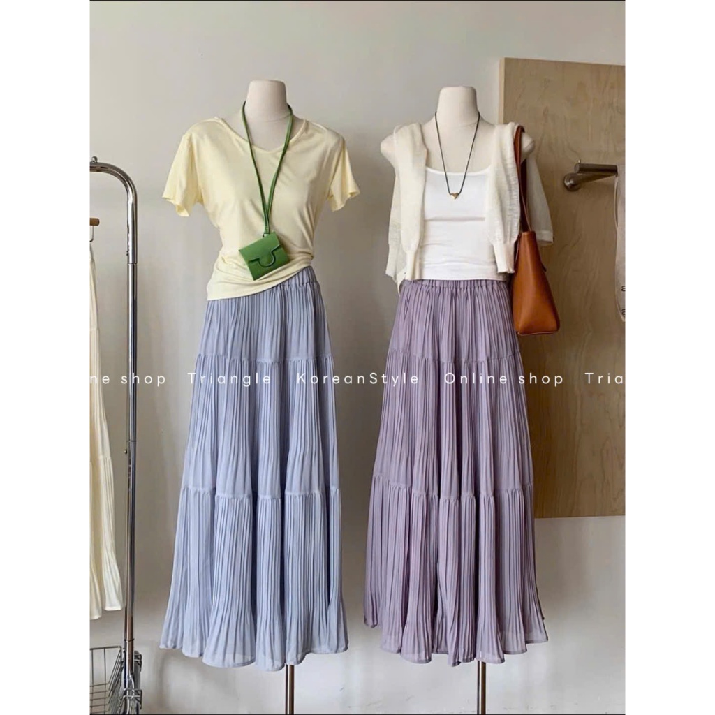 Triangle - Peachy Skirt (Cân nhắc kỹ, return is not welcomed)- Chân váy dài Hàn Quốc xếp li nhỏ phong cách thanh lịch