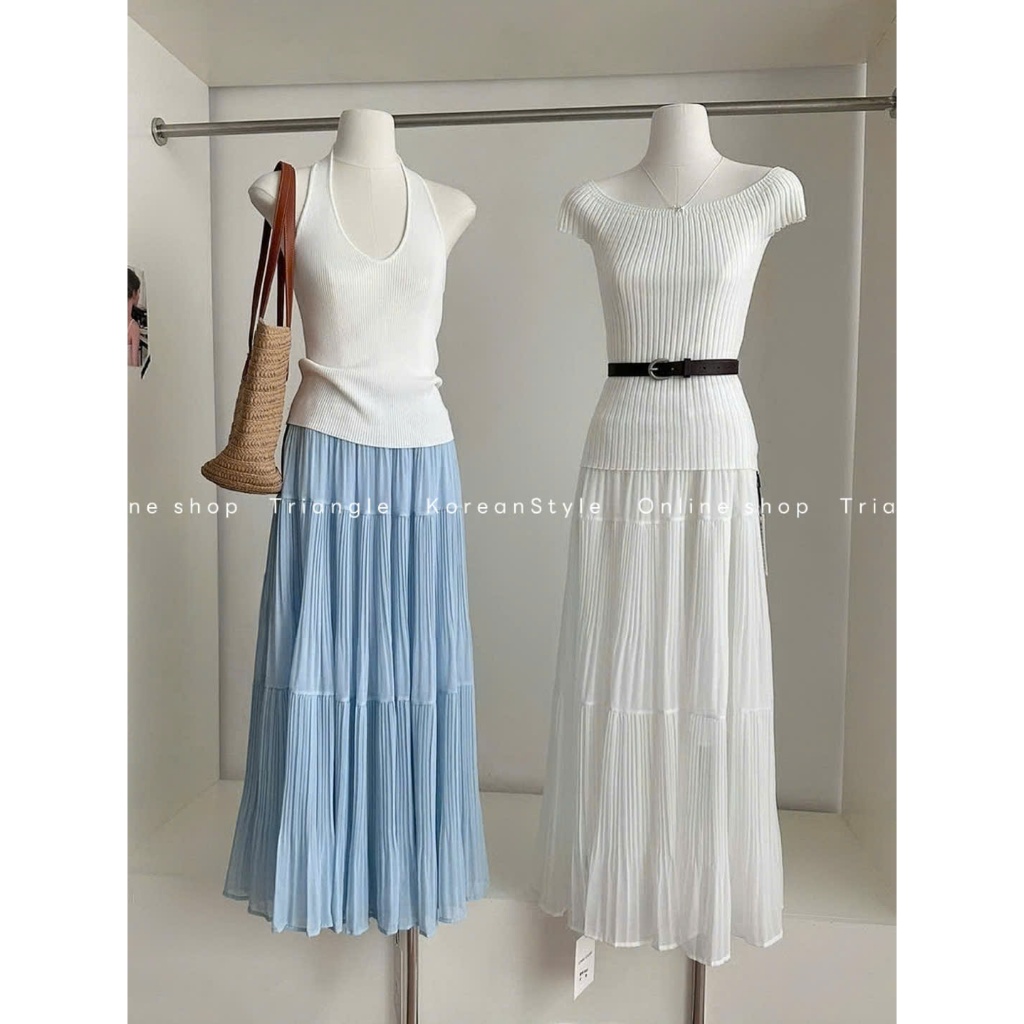 Triangle - Peachy Skirt (Cân nhắc kỹ, return is not welcomed)- Chân váy dài Hàn Quốc xếp li nhỏ phong cách thanh lịch