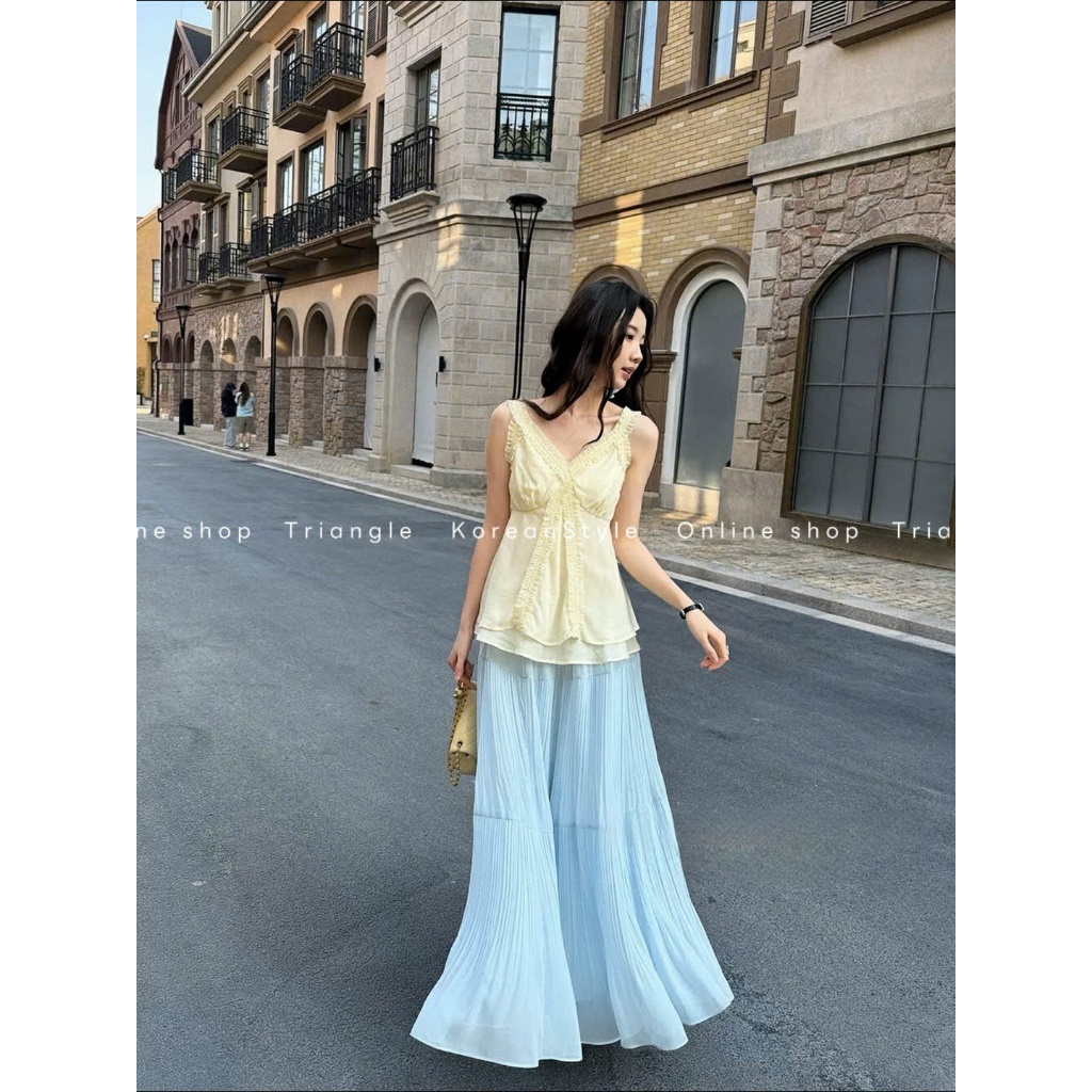 Triangle - Peachy Skirt (Cân nhắc kỹ, return is not welcomed)- Chân váy dài Hàn Quốc xếp li nhỏ phong cách thanh lịch