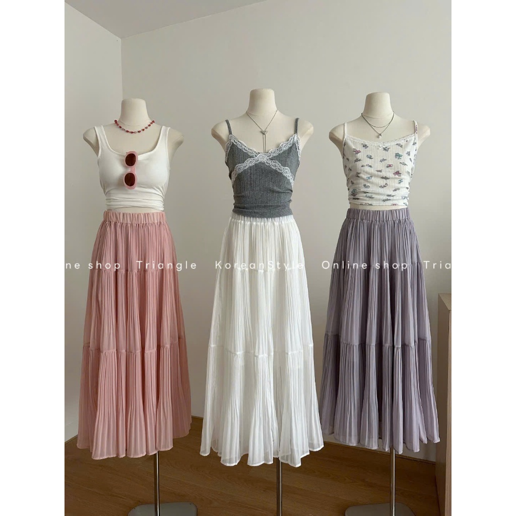 Triangle - Peachy Skirt (Cân nhắc kỹ, return is not welcomed)- Chân váy dài Hàn Quốc xếp li nhỏ phong cách thanh lịch