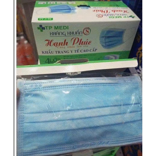 Khẩu trang y tế 4 lớp kháng khuẩn ( hộp 50 cái).Khẩu trang 4 lớp màu Trắng,Xanh, Xám chống bụi ,siêu mịn