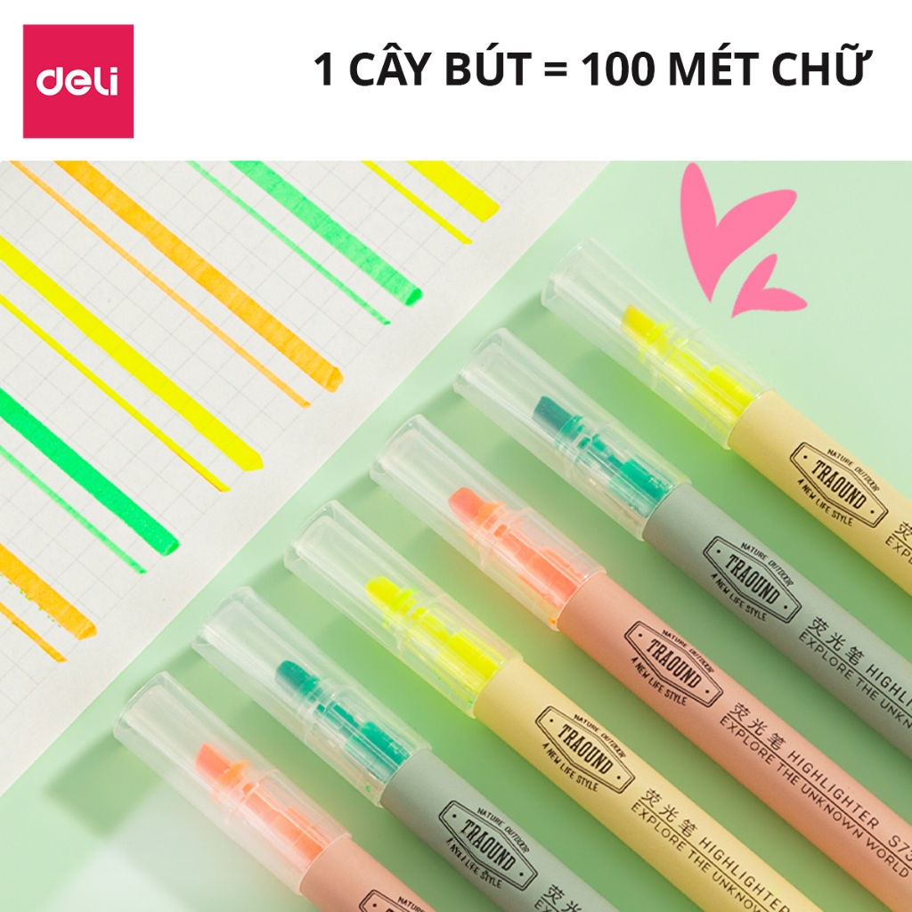 Set 3 Bút Highlight Đánh Dấu Dạ Quang Deli Màu Pastel Tiện Dụng Cho Học Sinh Sinh Viên