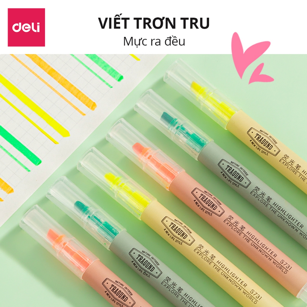 Set 3 Bút Highlight Đánh Dấu Dạ Quang Deli Màu Pastel Tiện Dụng Cho Học Sinh Sinh Viên