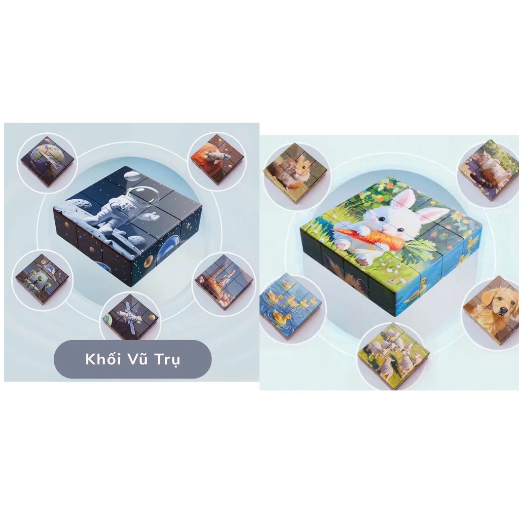 Combo 2 Hộp Xếp Hình Nam Châm 16 Mảnh 6 Mặt - Đồ Chơi Lắp Ghép Phát Triển Tư Duy Cho Bé
