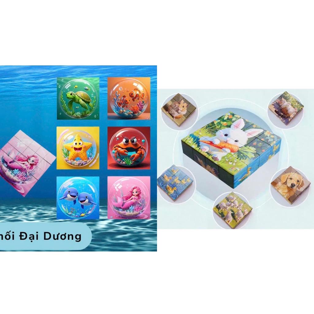 Combo 2 Hộp Xếp Hình Nam Châm 16 Mảnh 6 Mặt - Đồ Chơi Lắp Ghép Phát Triển Tư Duy Cho Bé