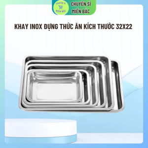 Khay inox đựng thức ăn kích thước 36x27 - Sâu 4.8cm mâm cơm, khay nướng bánh, khay lót bàn ăn