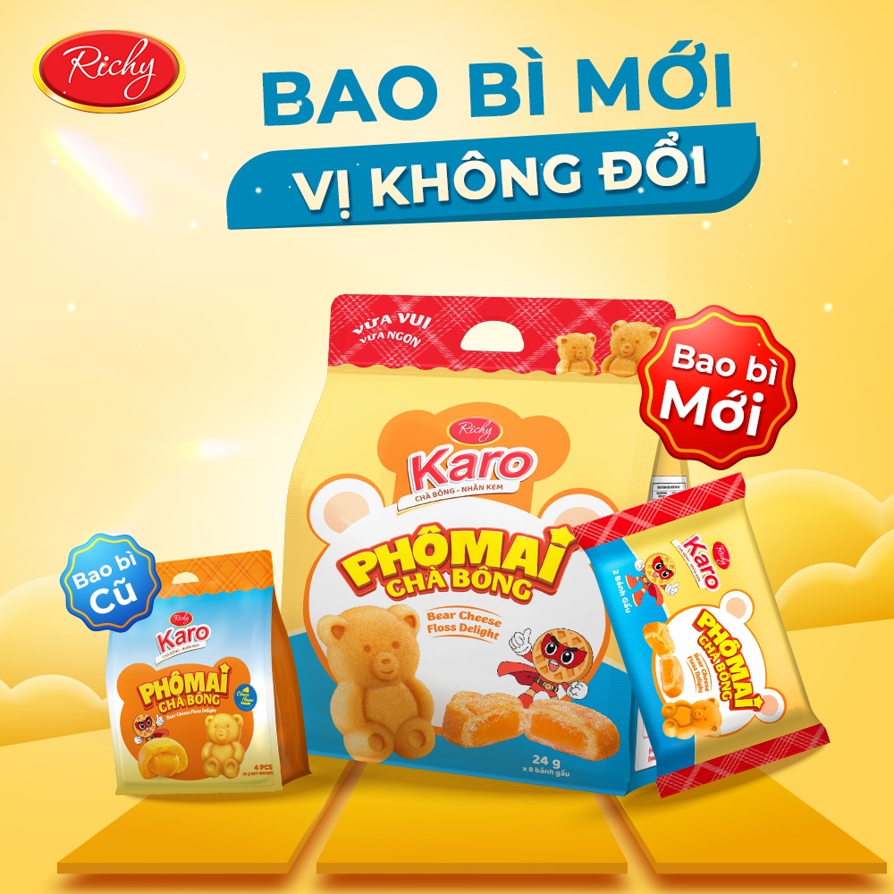 [TẶNG  QUÀ ĐƠN TỪ 129K]Combo 4 bịch bánh Karo Gấu chà bông nhân phô mai béo ngậy, HSD 45 ngày - cân nhắc khi đặt SLL
