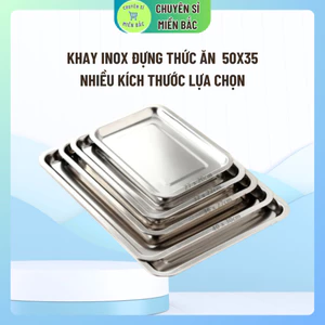 Khay inox đựng thức ăn kích thước 32x22 - Sâu 4.8cm mâm cơm, khay nướng bánh, khay lót bàn ăn