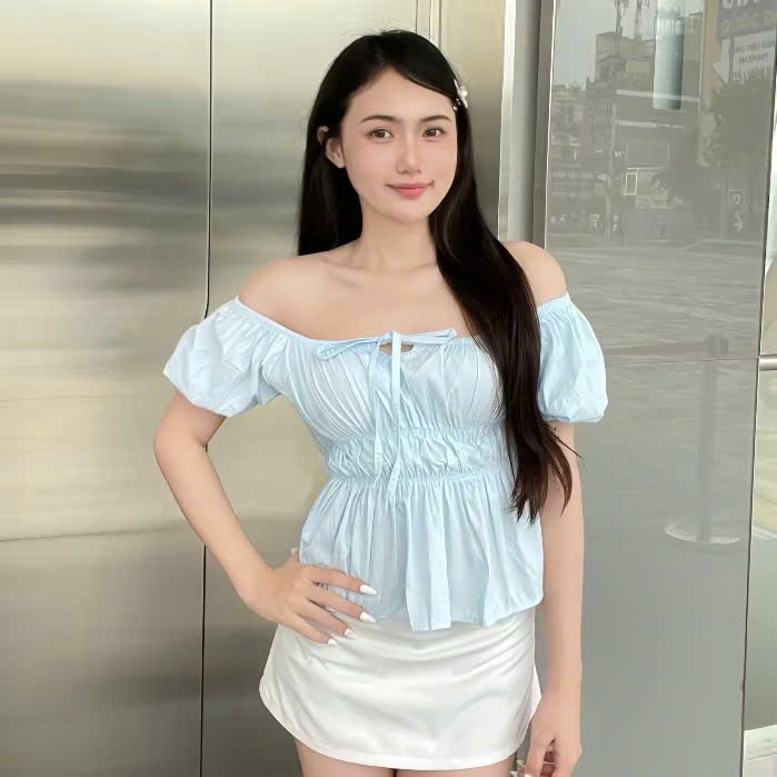 Áo babydoll linen kiểu xinh tay phồng tiểu thư công chúa bo thân nơ coquette ngực xinh xắn  MA287