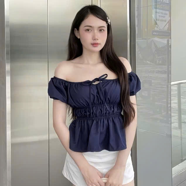Áo babydoll linen kiểu xinh tay phồng tiểu thư công chúa bo thân nơ coquette ngực xinh xắn  MA287