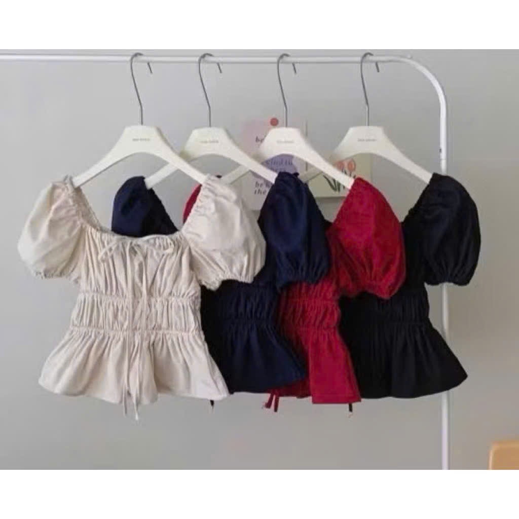Áo babydoll linen kiểu xinh tay phồng tiểu thư công chúa bo thân nơ coquette ngực xinh xắn  MA287