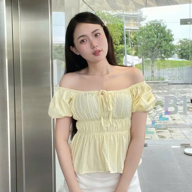 Áo babydoll linen kiểu xinh tay phồng tiểu thư công chúa bo thân nơ coquette ngực xinh xắn  MA287