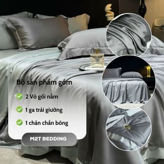 Bộ chăn ga gối Lyocell 60s HELINA cao cấp gồm 1 ga giường, 2 vỏ gối và 1 chăn chần bông hè, sang trọng (Không Kèm Hộp)