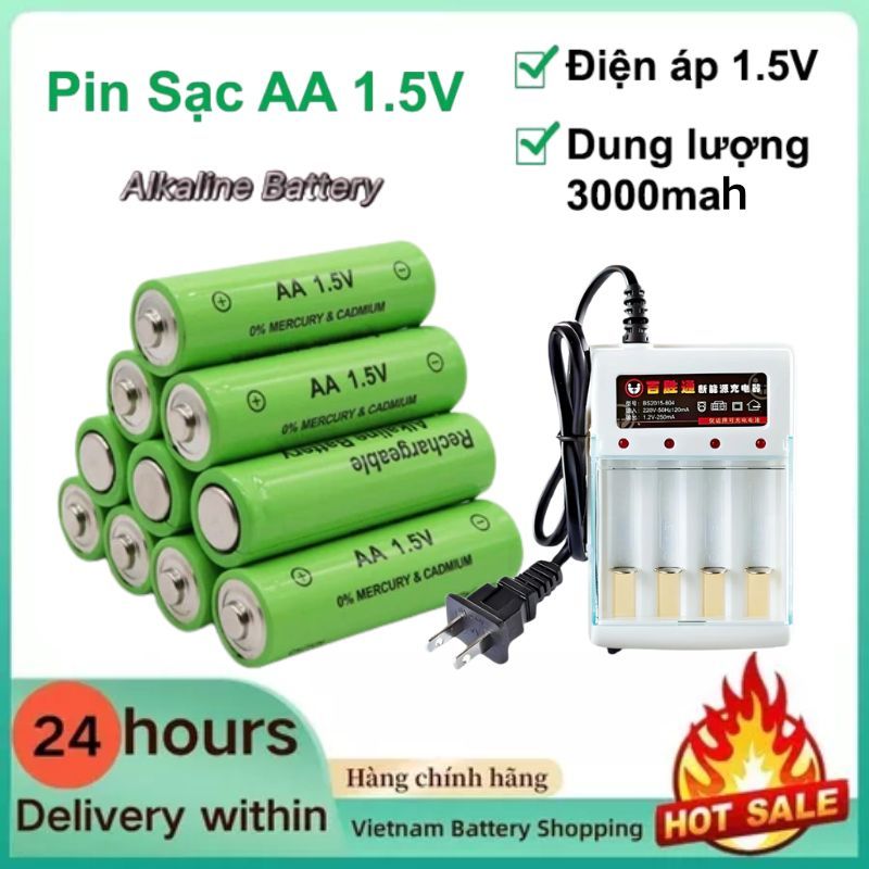 Pin Sạc AAA /AA 1.5V AAA 2100mAh ( Pin kiềm Alkaline) AA 3000mAh Kèm 4 ...