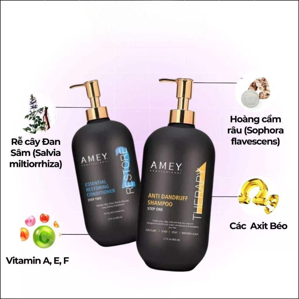 Cặp Dầu Gội Xả Amey Therapy Anti Dandruff 800ml | Sạch Da Đầu, Giúp Tóc Mềm Mượt & Làm Sạch Da Đầu