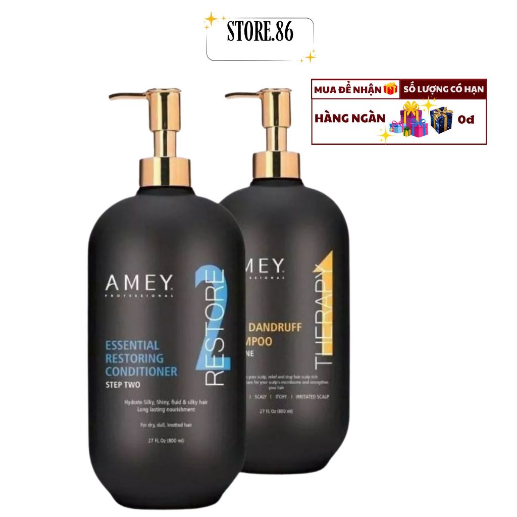 Cặp Dầu Gội Xả Amey Therapy Anti Dandruff 800ml | Sạch Da Đầu, Giúp Tóc Mềm Mượt & Làm Sạch Da Đầu