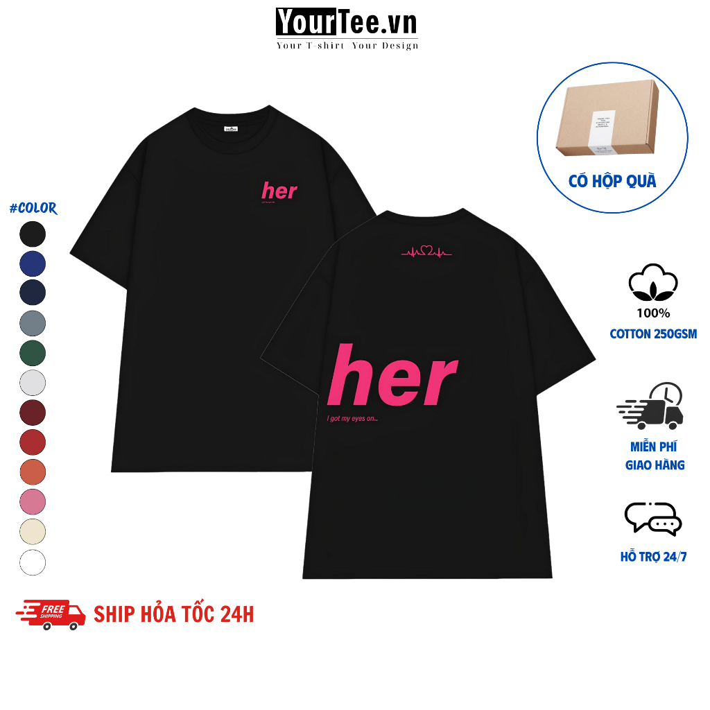 Áo Thun UNISEX Cặp Đôi Couple Circle Her Him Cotton 100% 250gsm Form Rộng Thoáng Mát-ĐPP02- CÓ HỘP