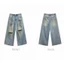 Quần Jeans Wash Ống Rộng GODMOTHER Quần Jeans Mài Rách Phong Cách Form Rộng Unisex Nam Nữ